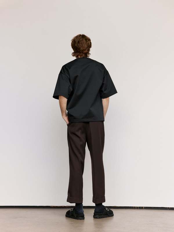 Jil Sander Technical Shiny Cotton Jersey Zip Neck T-Shirt - Black