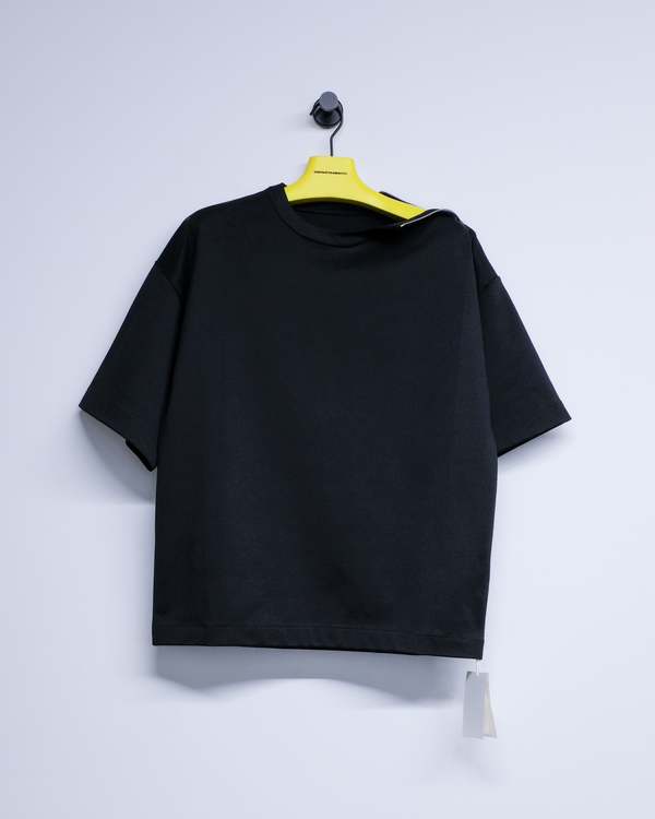 Jil Sander Technical Shiny Cotton Jersey Zip Neck T-Shirt - Black