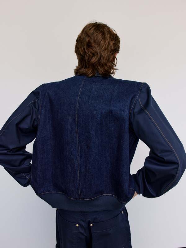 Wales Bonner Echo Denim Varsity Jacket - Indigo | Garmentory