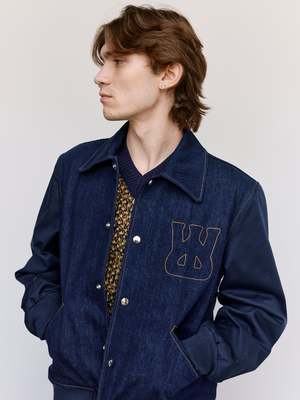 Wales Bonner Echo Denim Varsity Jacket - Indigo | Garmentory