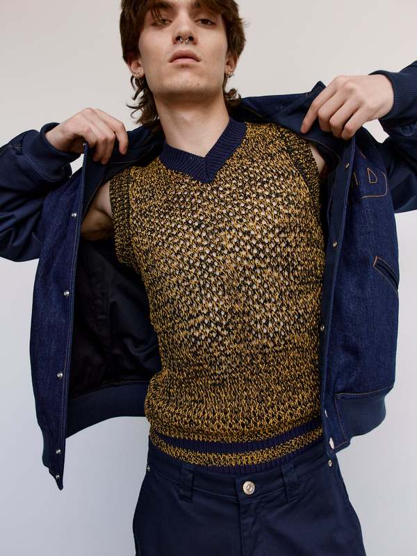 Wales Bonner Mouline Shade Knit Vest - Navy/Yellow