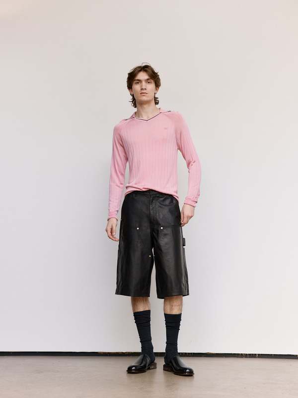 Wales Bonner Roots Polo Shirt - Pink & Navy | Garmentory