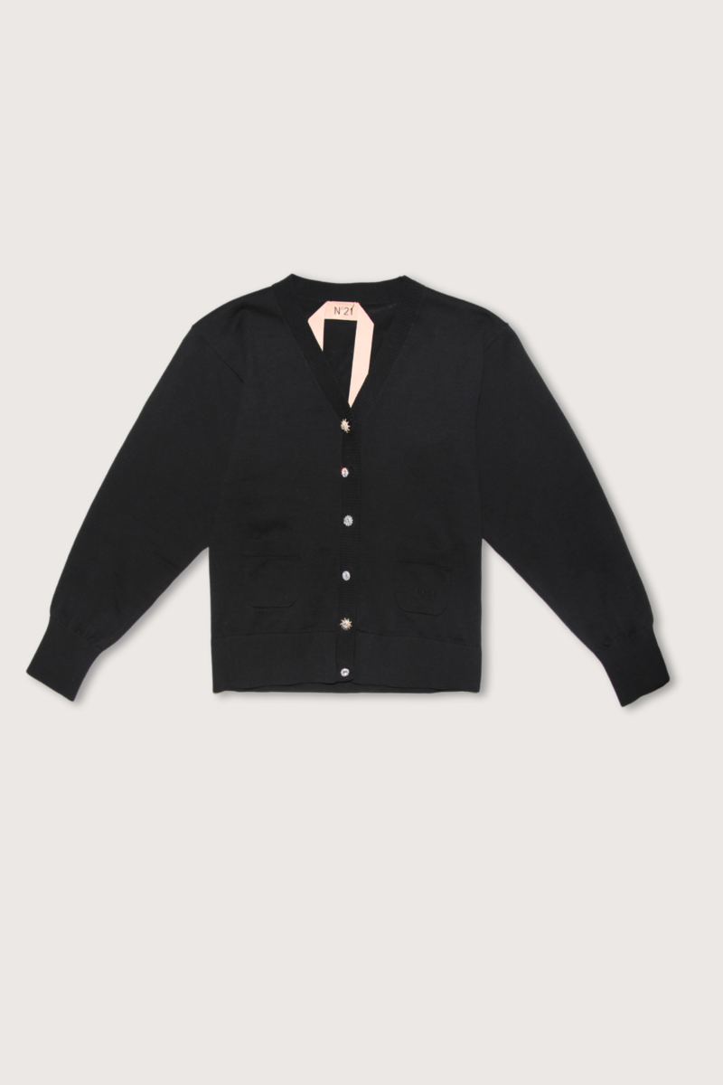 No. 21 Cardi with Jewel Buttons - Black