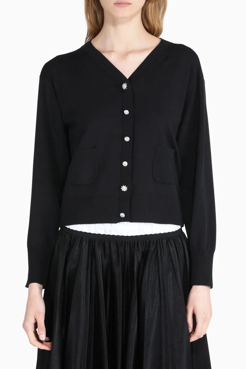 No. 21 Cardi with Jewel Buttons - Black