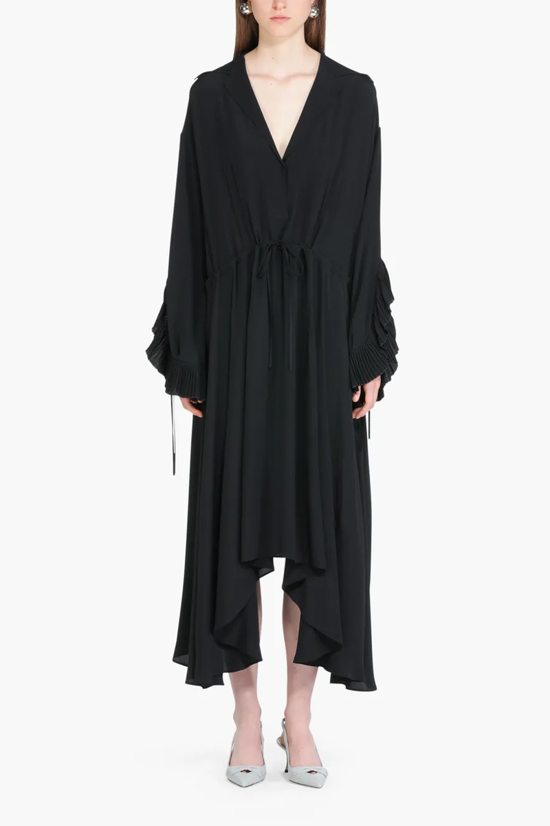 No. 21 Silk Long Sleeve Tie Front Midi Dress - Black No. 21 Silk Long Sleeve Tie Front Midi Dress - Black