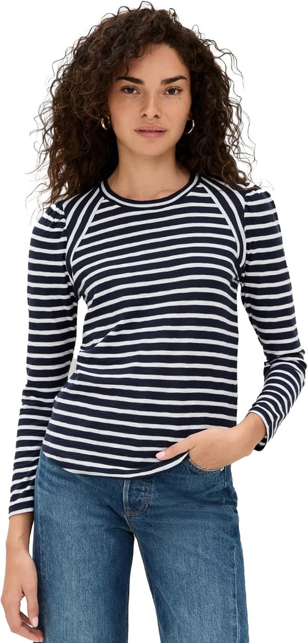 Veronica Beard Mason Baseball Tee - Navy/White