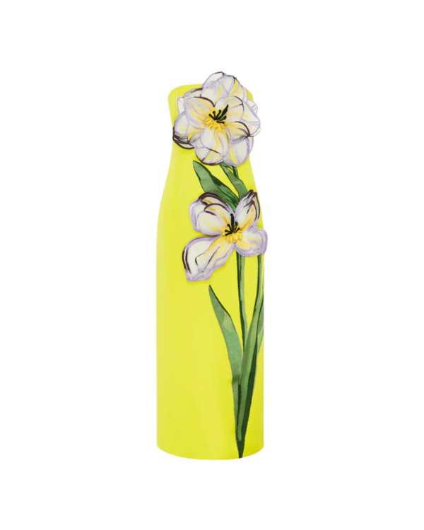 leo lin iris dress Introducing the Iris Print. Embroidered organza irises bloom vividly  across bright canary yellow and inky black.  #leolin #journe  #springsummer25