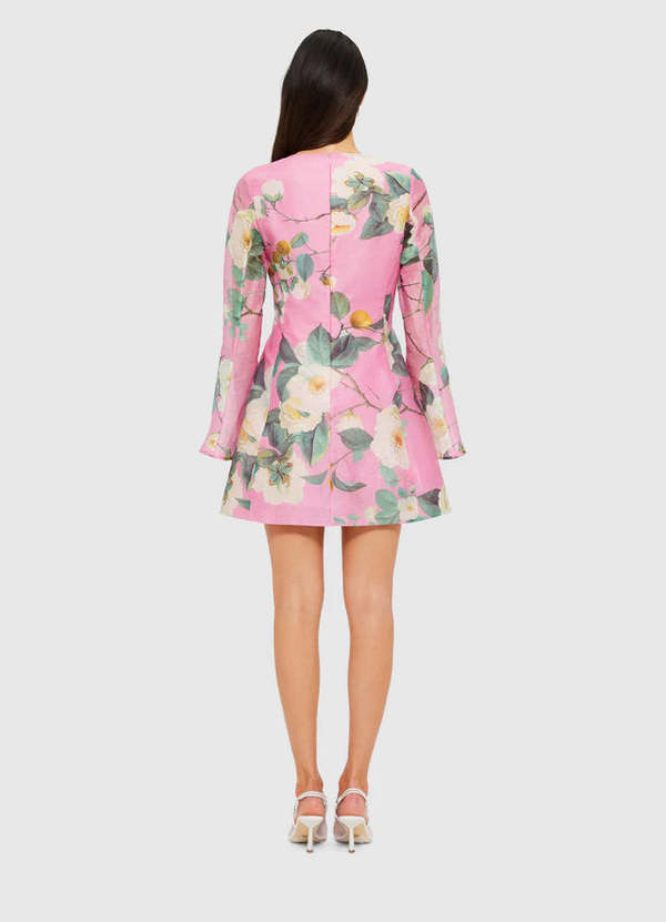 Leo Lin Suzanne Bell Sleeve Mini Dress - Camelia Print | Garmentory