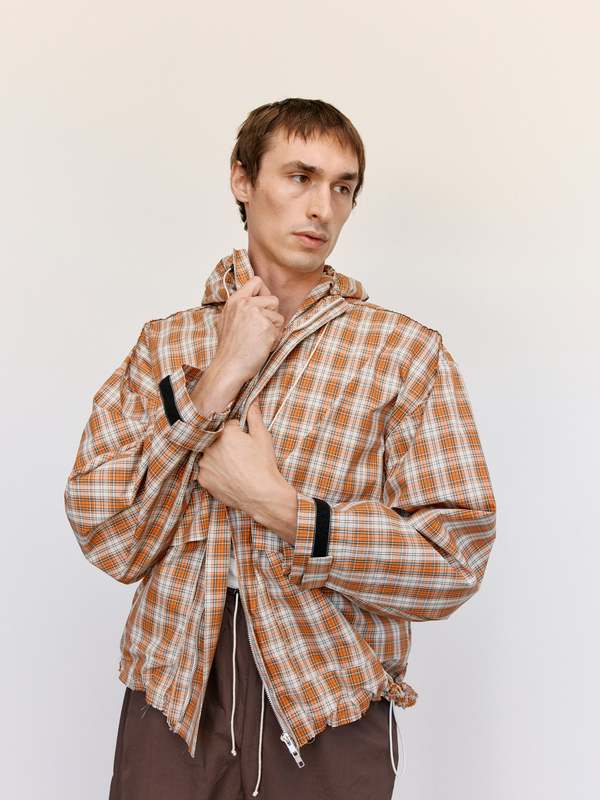 カミエル フォートヘンス チェックブルゾン Camiel Fortgens Cropped Outdoor Jacket - Orange & Brown Check