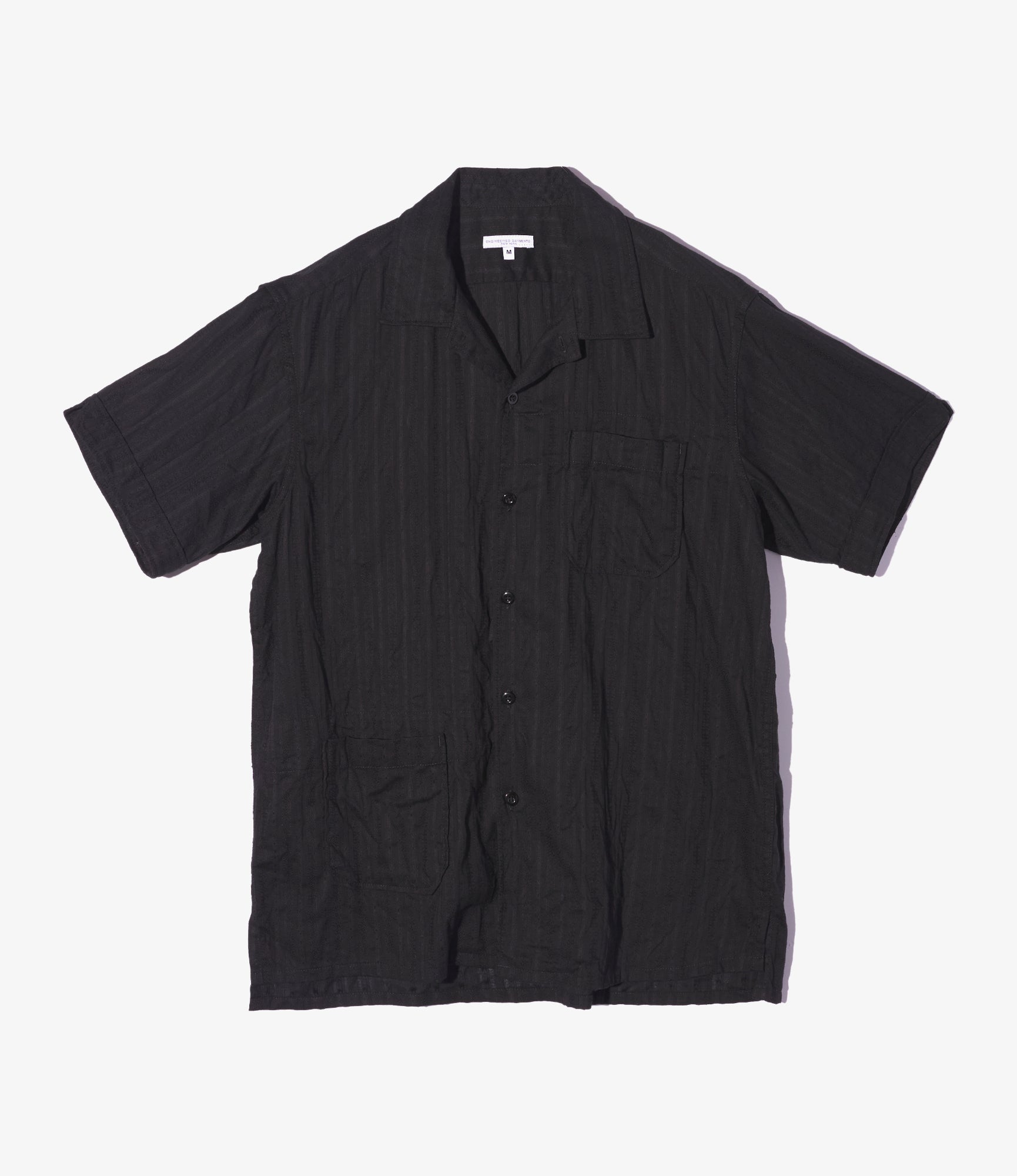 Engineered Garments Camp Shirt - Black Cotton Lace Stripe