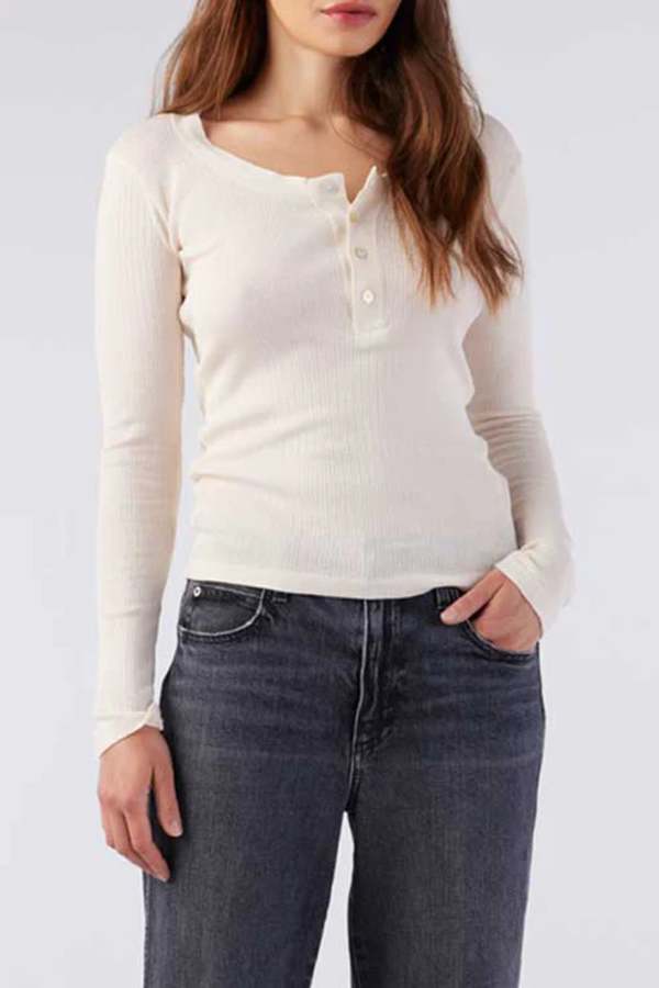 AMO Denim Sweets Long Sleeve Henley - Bone