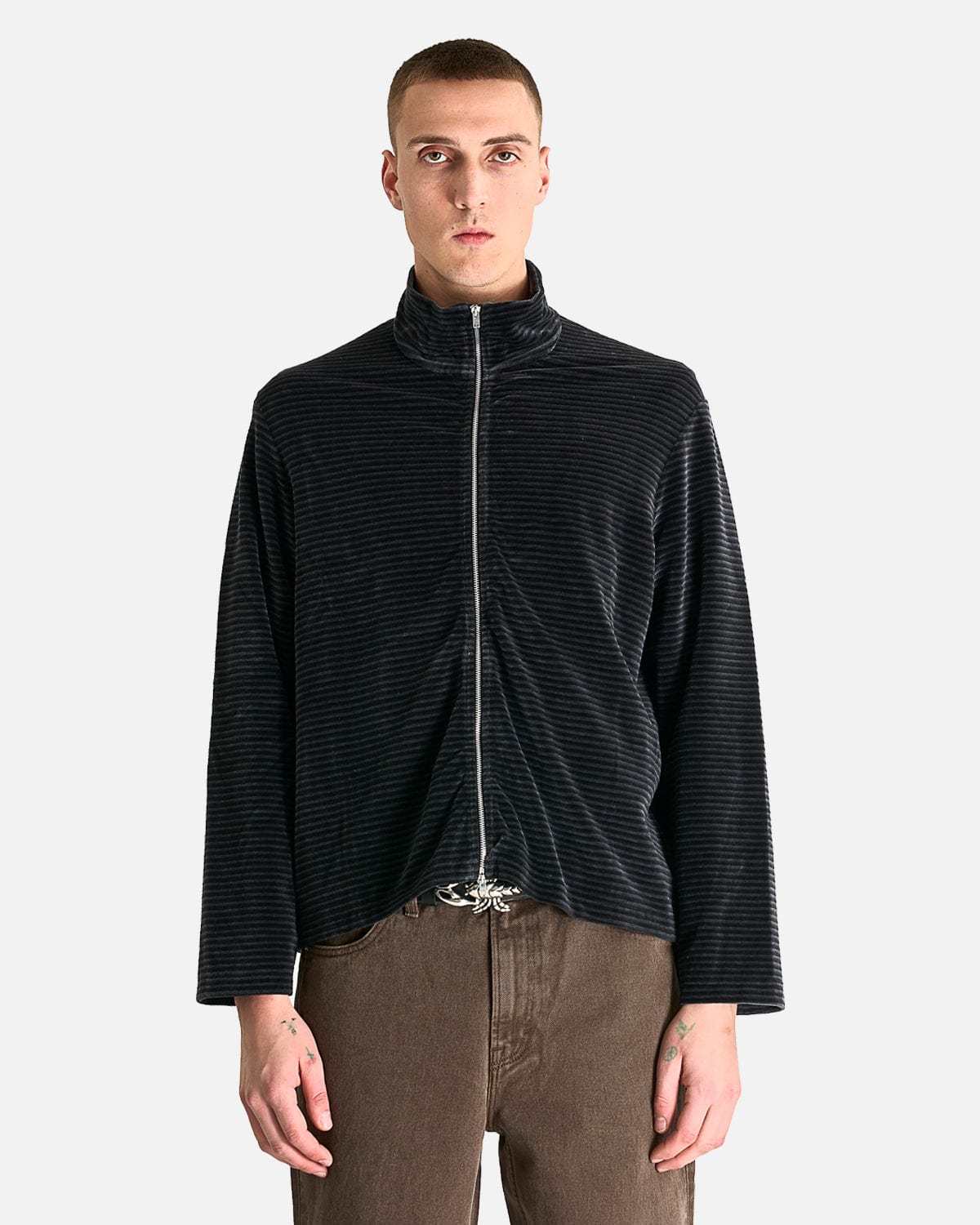 トップス OUR LEGACY SHRUNKEN FULLZIP POLO 48 Our Legacy Shrunken Fullzip Polo Brown Sparse Buckle Weave