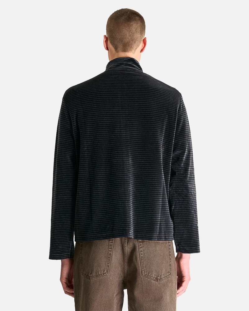 Our Legacy Shrunken Fullzip Polo - Phantom Stripe Velour | Garmentory