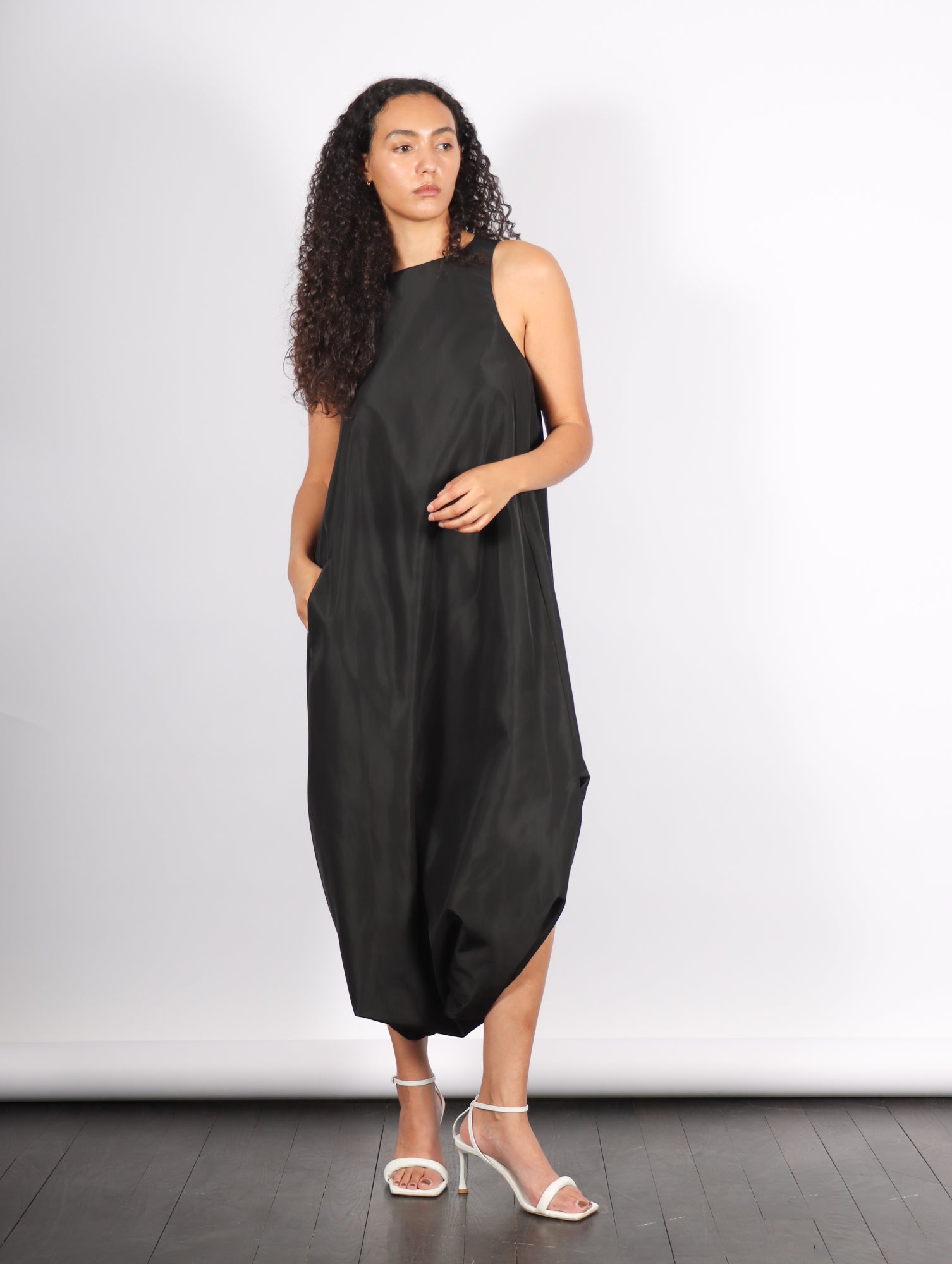 Tibi Italian Sporty Nylon Pleated Jalousie Dress - Black | Garmentory