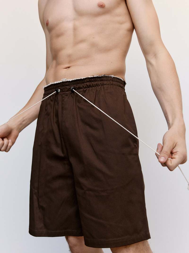 Camiel Fortgens Brown Cotton Twill Knee Shorts | Garmentory