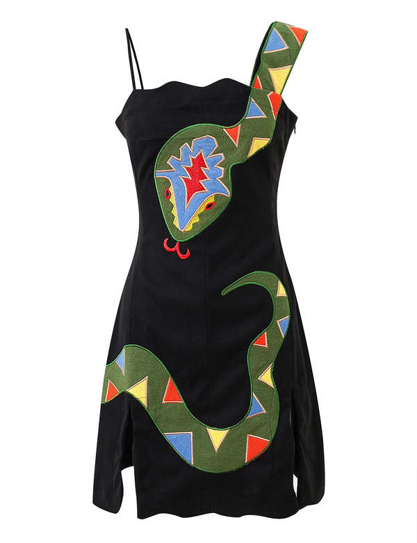 Fashion Brand Company Black Snake Mini Dress - Black/Multi