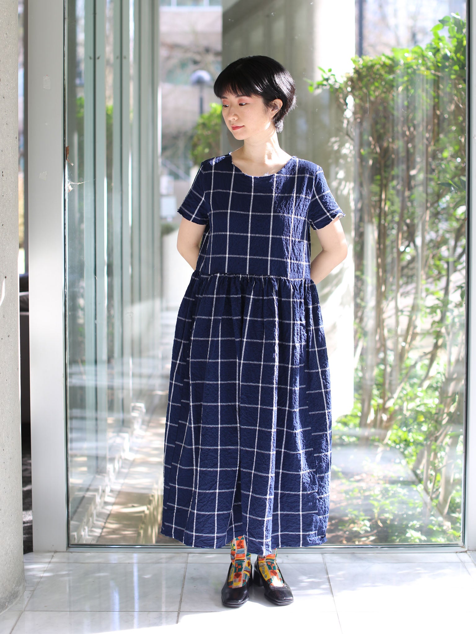 H+ Hannoh Wessel Dress Demi - Navy Check | Garmentory