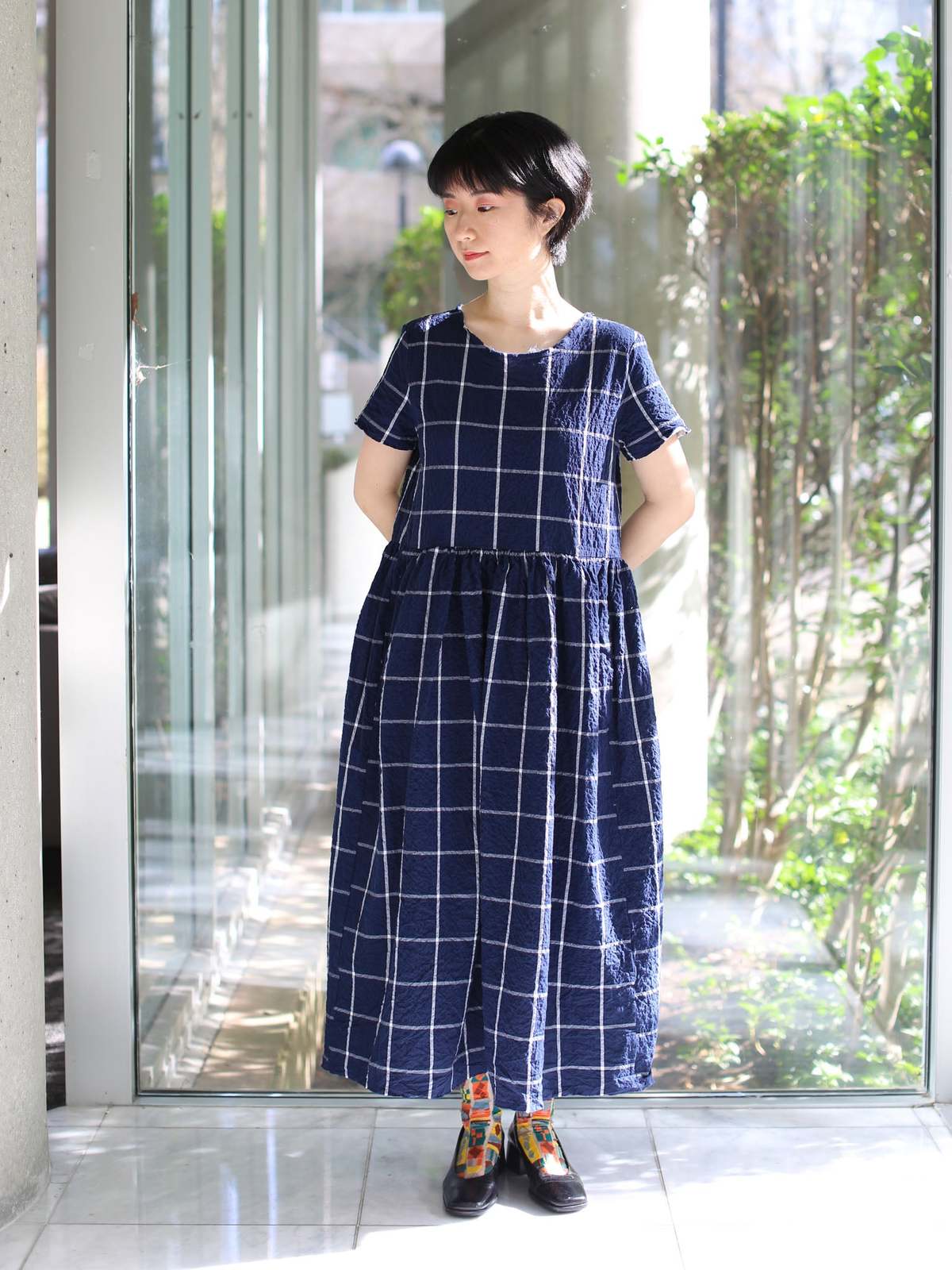 H+ Hannoh Wessel Dress Demi - Navy Check | Garmentory