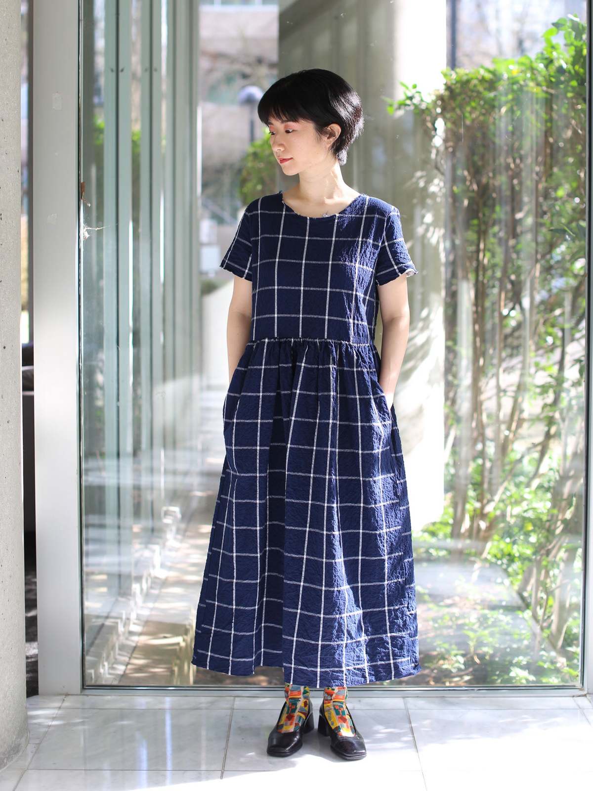 H+ Hannoh Wessel Dress Demi - Navy Check | Garmentory
