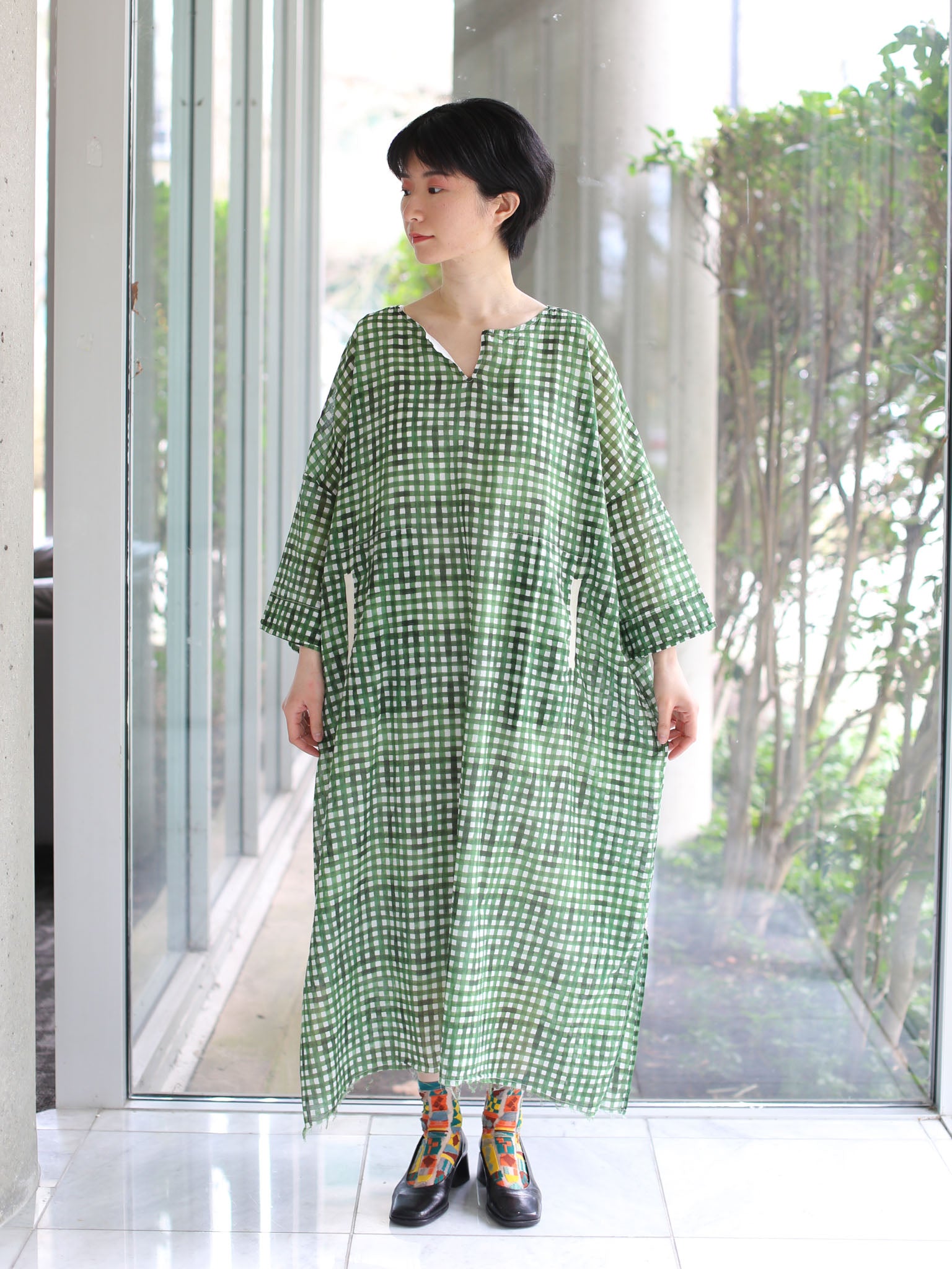 H+ Hannoh Wessel Printed Dress Detta - Green Check | Garmentory