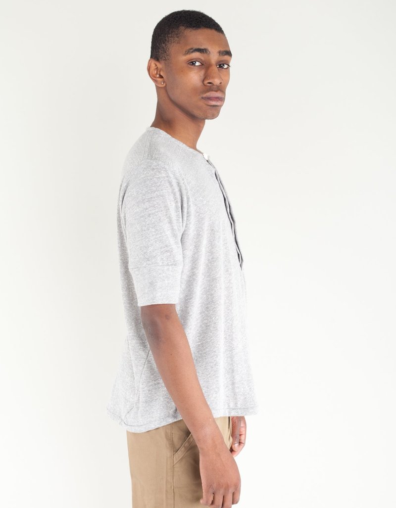 18 Waits Hitchhiker Henley T-Shirt - Grey Linen Slub