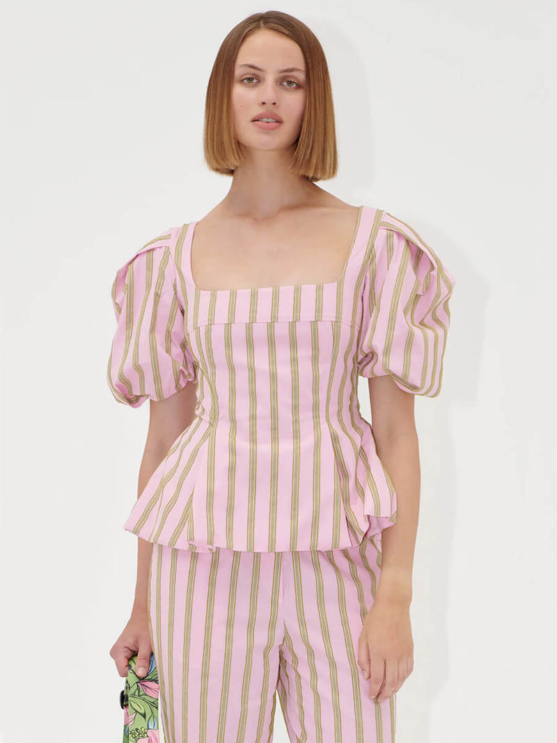 Stine Goya Blouson Sleeve Top - Wallpaper Stripes
