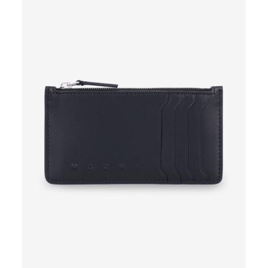 ◇MARNI◇ Logo Zipper Card Holder Black PFMI0103U0P529800N99 Blue and black saffiano leather zip-around card case | Marni