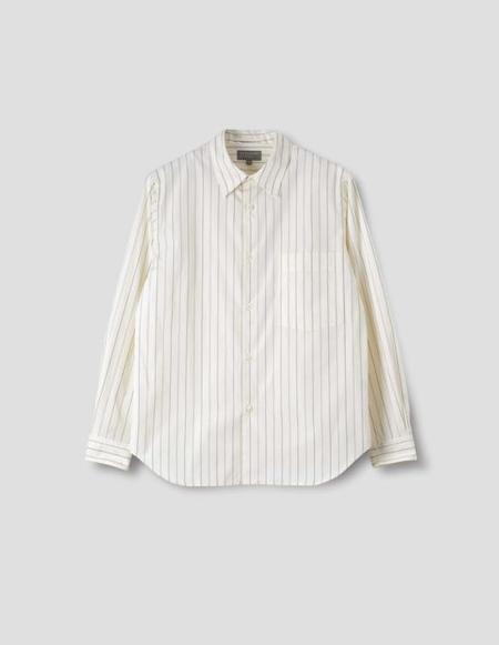 Margaret Howell Overall Offset Cotton Stripe Shirt - Light Olive 