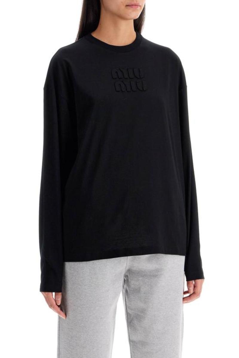 MIU MIU ブラック 長袖 Tシャツ L MIU MIU ブラック 長袖 Tシャツ L Miu Miu logo-patch long