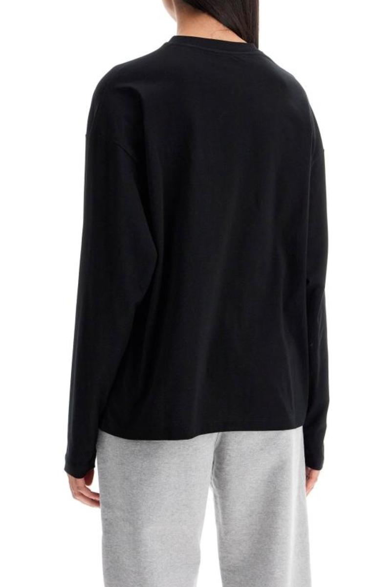miu miu 黒 長袖Tシャツ Black Long-sleeved Garment-dyed Ribbed Knit Jersey T-shirt