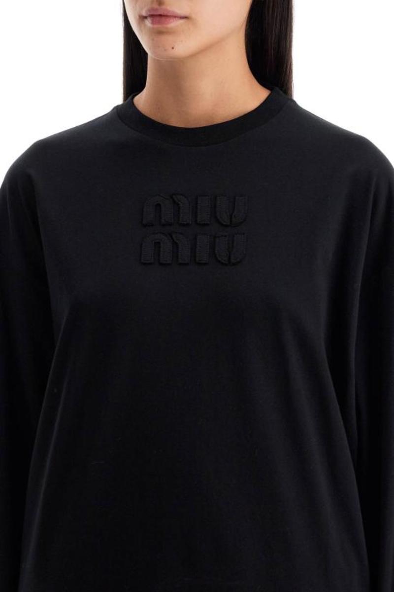MIU MIU ブラック 長袖 Tシャツ L Miu Miu ロゴ ロングTシャツ | ブラック | FARFETCH JP