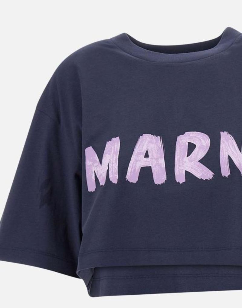■MARNI■ Logo Short Sleeve T-Shirt Blue Black HUMU0223P1USC Dark blue organic cotton T-shirt with Mini logo Marni | Marni