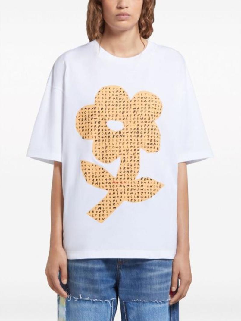 ■MARNI■ Floral Print Logo Short Sleeve T-Shirt Lily White MARNI Flower Print Cotton T-Shirt (Lily White) – CNCPTS