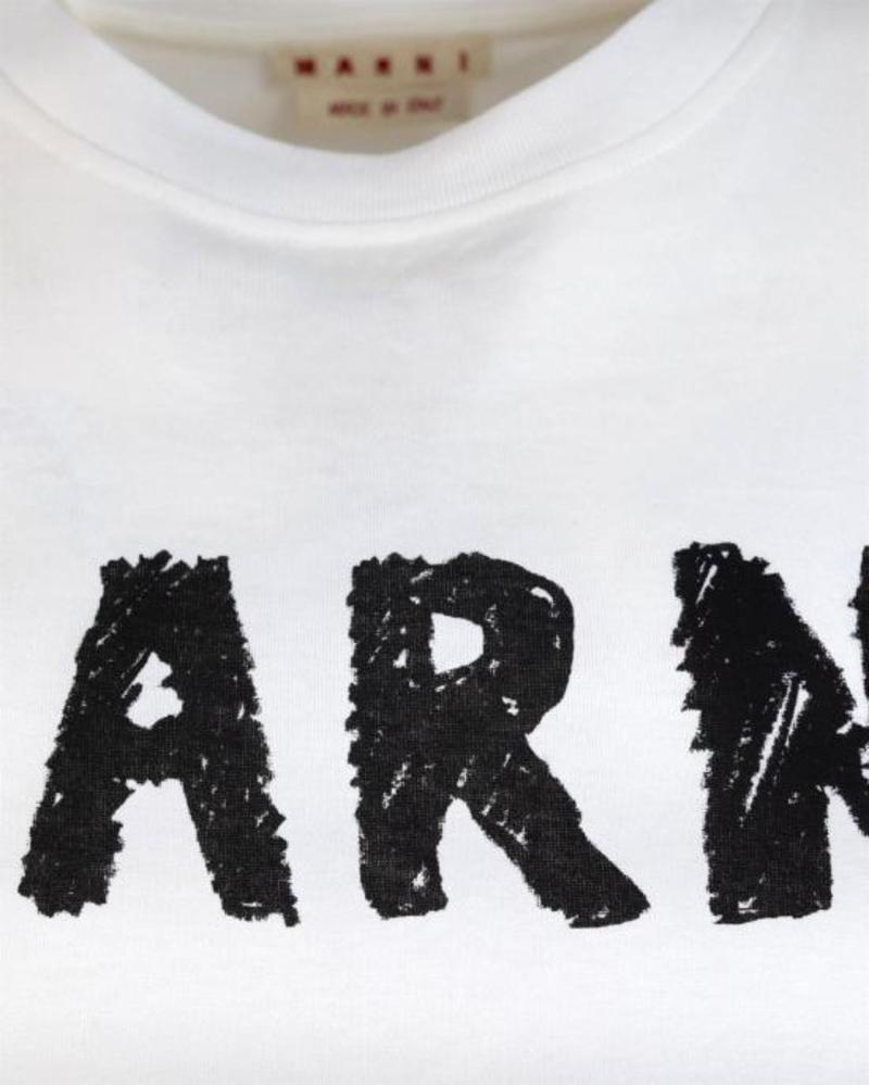 ★MARNI★ Logo Lily Short Sleeve T-Shirt White THJET49P02USC Marni Relaxed Fit Short Sleeve Logo Tee In Lily White - 40