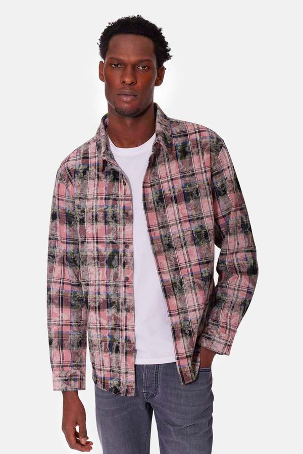 Blue&Cream Brandon Distressed Flannel - Pink Plaid