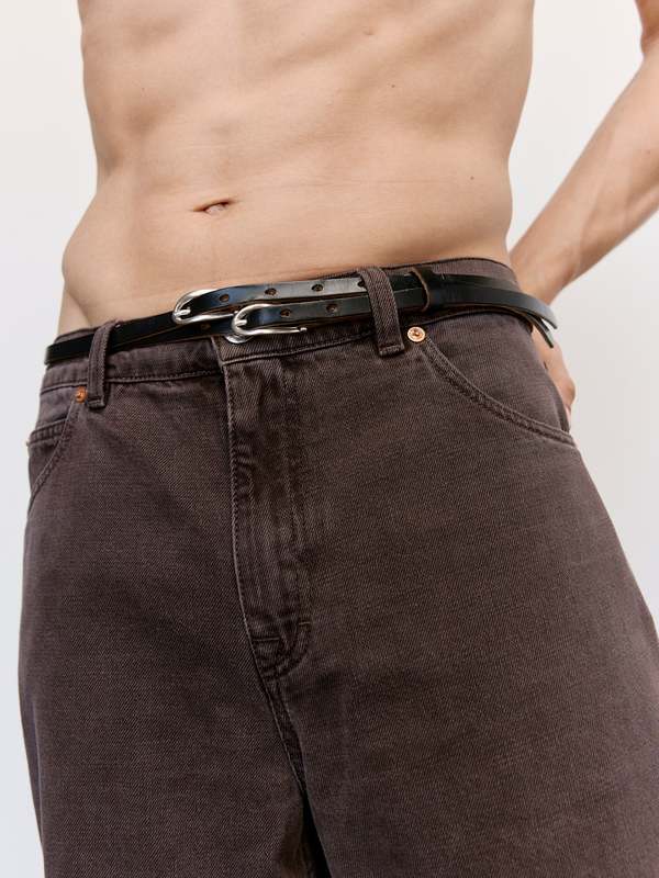 小物 Our Legacy TWIN TONGUE BELT 70 Our Legacy - Twin Tongue Belt Black Chromexcel Leather