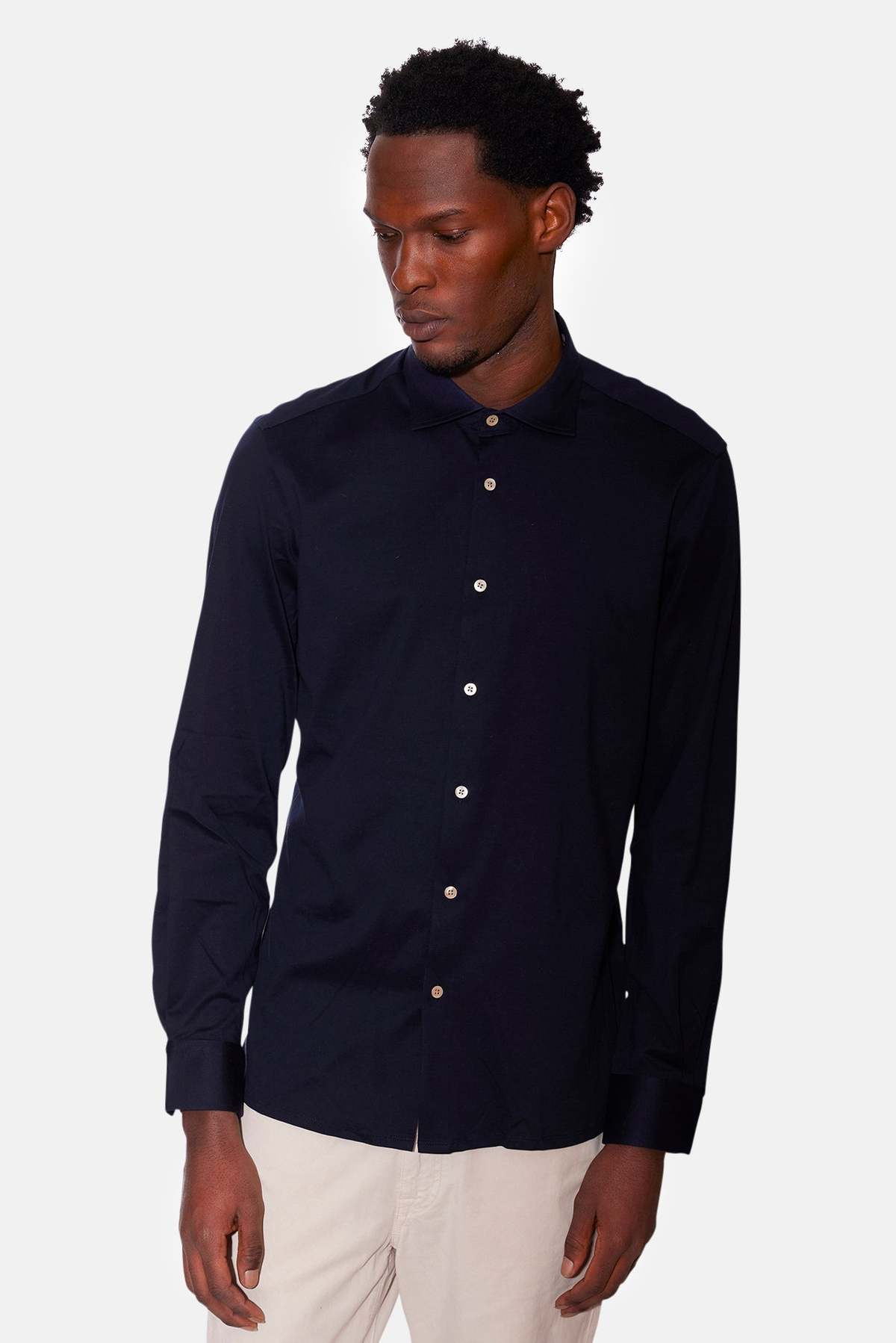 Boglioli Super Soft Cotton Shirt - Navy - Image 4 of 5