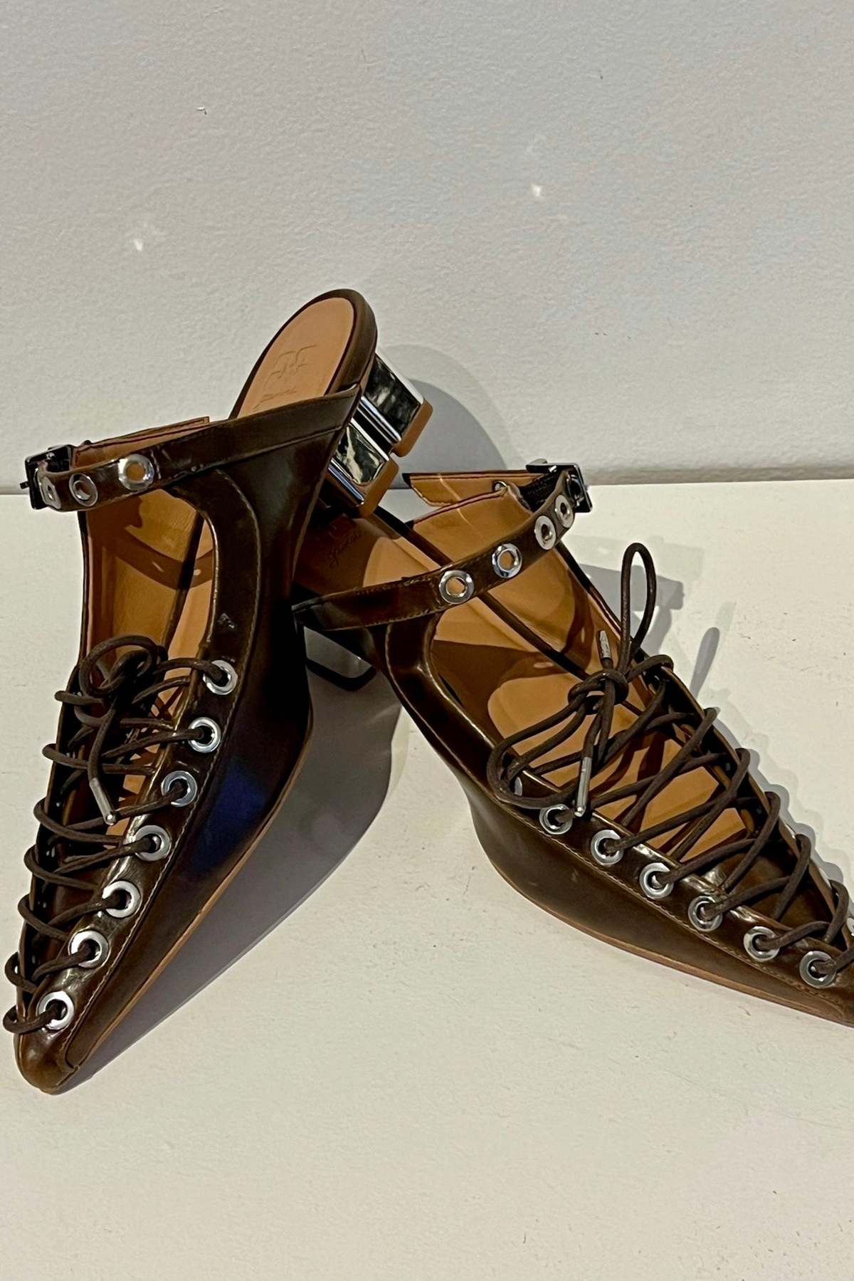 【関税&送料込み】Ganni Mule Lace-Up Ganni Oleatex Lace-Up Mules - Dark Olive | Garmentory