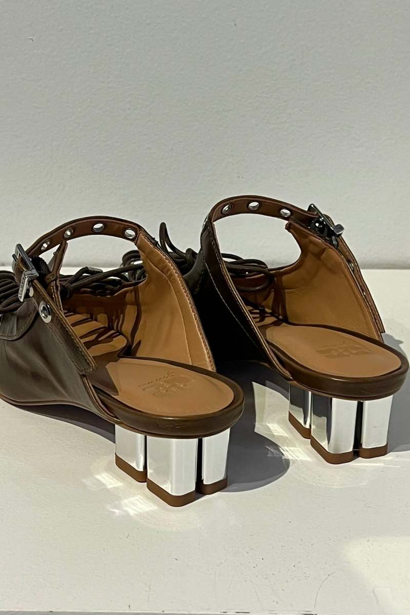 Ganni Oleatex Lace-Up Mules - Dark Olive | Garmentory
