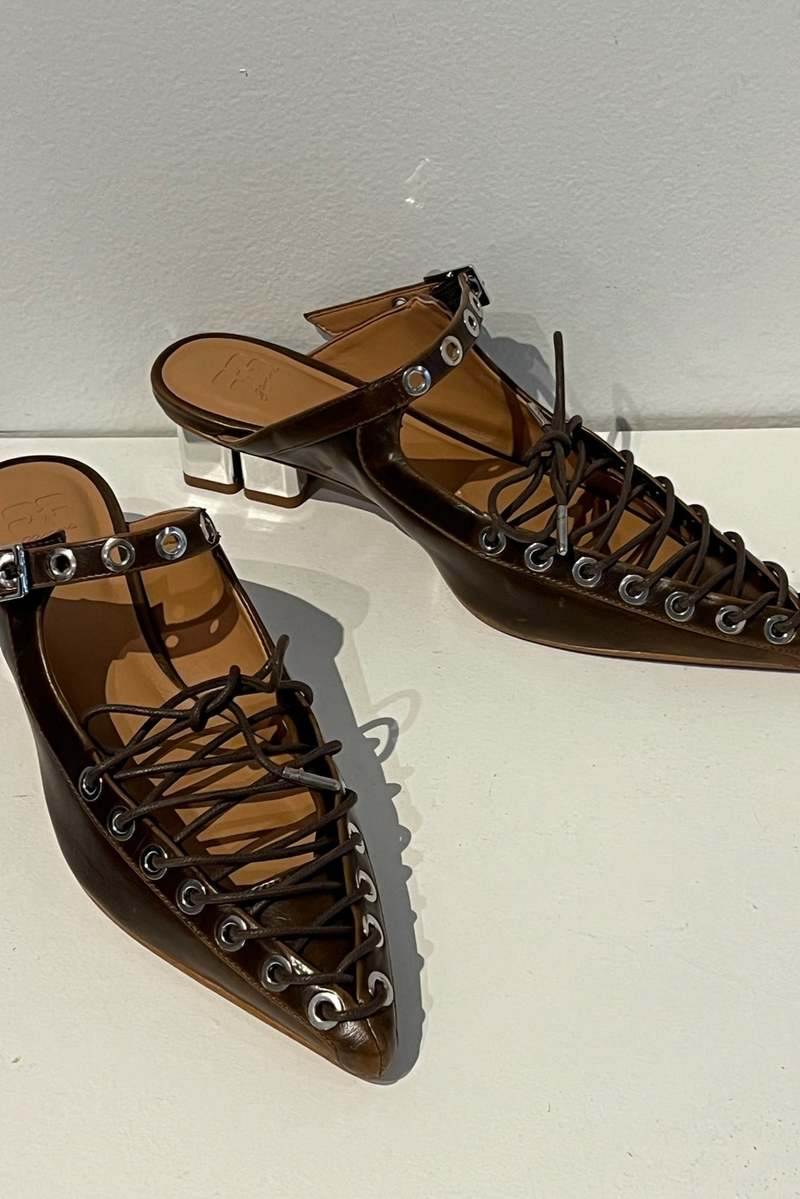 サンダル・ミュール Ganni Mule Lace-Up Egret Ivory Lace-Up Mules | GANNI US