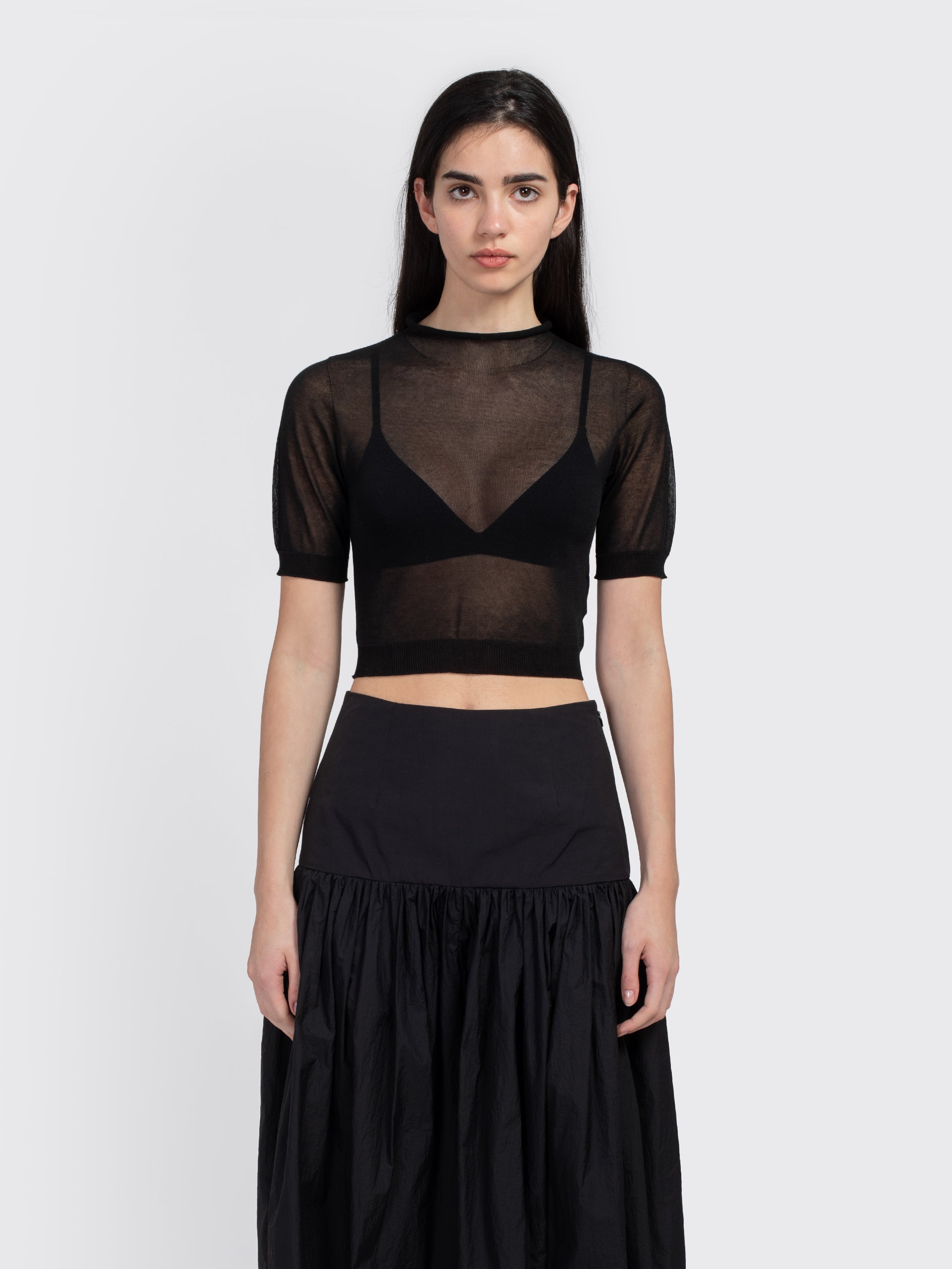 新品AMOMENT sheer cropped knit AMOMENTO Sheer Cropped Knit - Black | Garmentory
