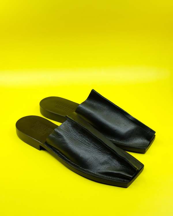 GABRIELA COLL GARMENTS BABOUCHE レザー サンダル NO-7-Black-Fabric-Open-Toe-