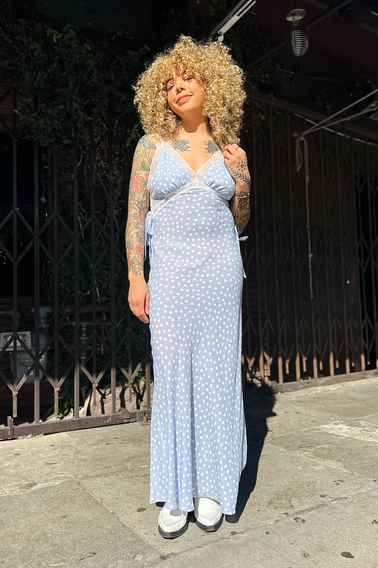 RUMORED Dolly Midi Dress - Blue Ditsy Dot