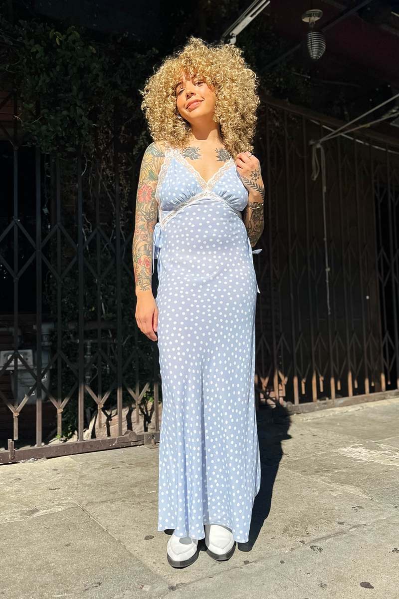 blue ditsy dress NURSING COLLECTION: What A Surprise Blue Ditsy Floral Tiered Midi Dress, Large - The Mint Julep Boutique