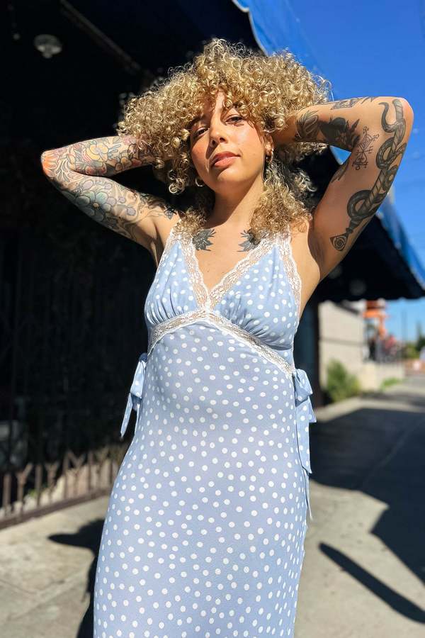 RUMORED Dolly Midi Dress - Blue Ditsy Dot