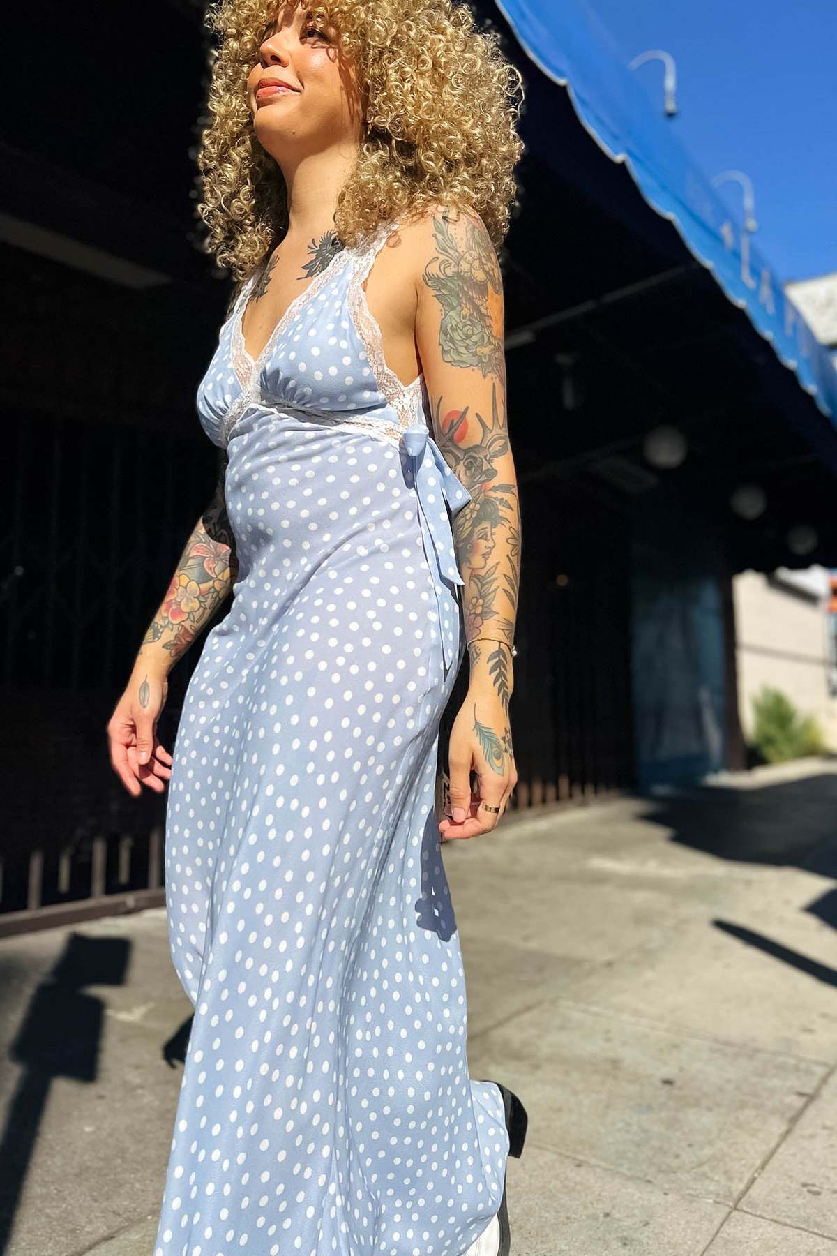 RUMORED Dolly Midi Dress - Blue Ditsy Dot | Garmentory