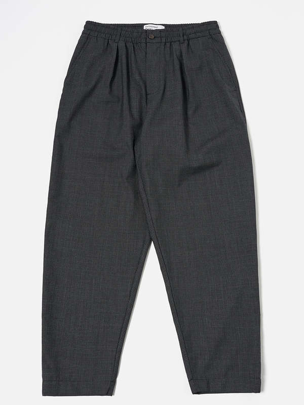 Universal Works Pleated Track Pant - Black Mini Check Universal Works Pleated Track Pant - Black Mini Check