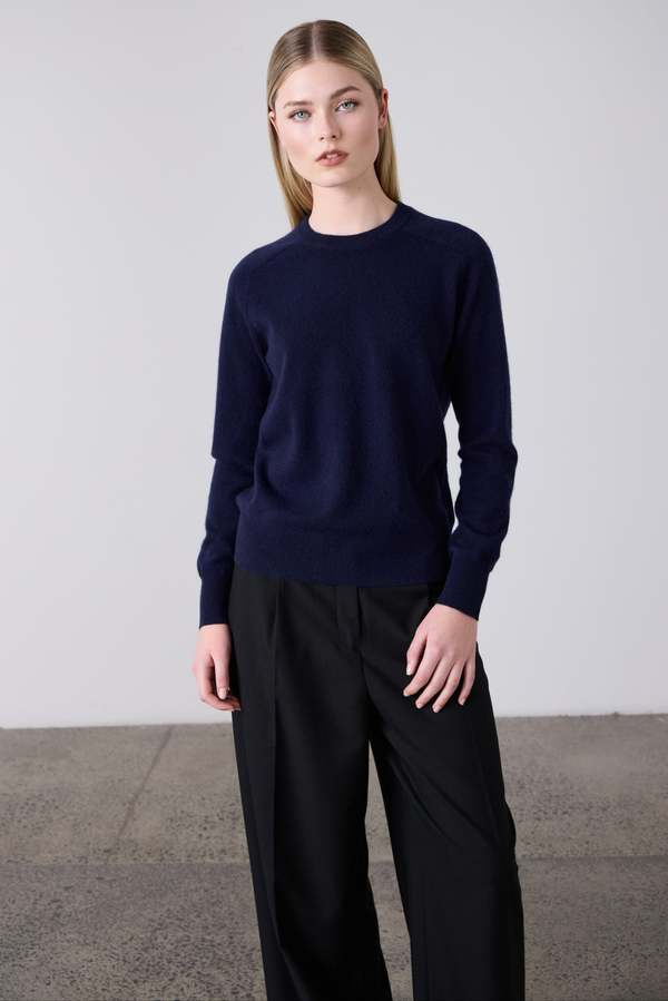 Laing Home Sam Cashmere Crew - Navy