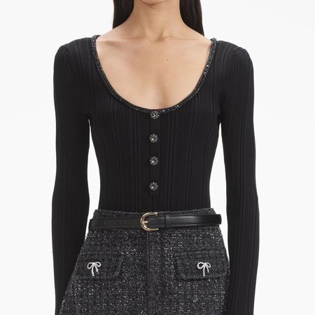 オールインワン・サロペット SELF PORTRAIT Women Mid Skirts 91026 RS25091JSB 89171 Black Black Ruffle Knit Midi Skirt – self-portrait