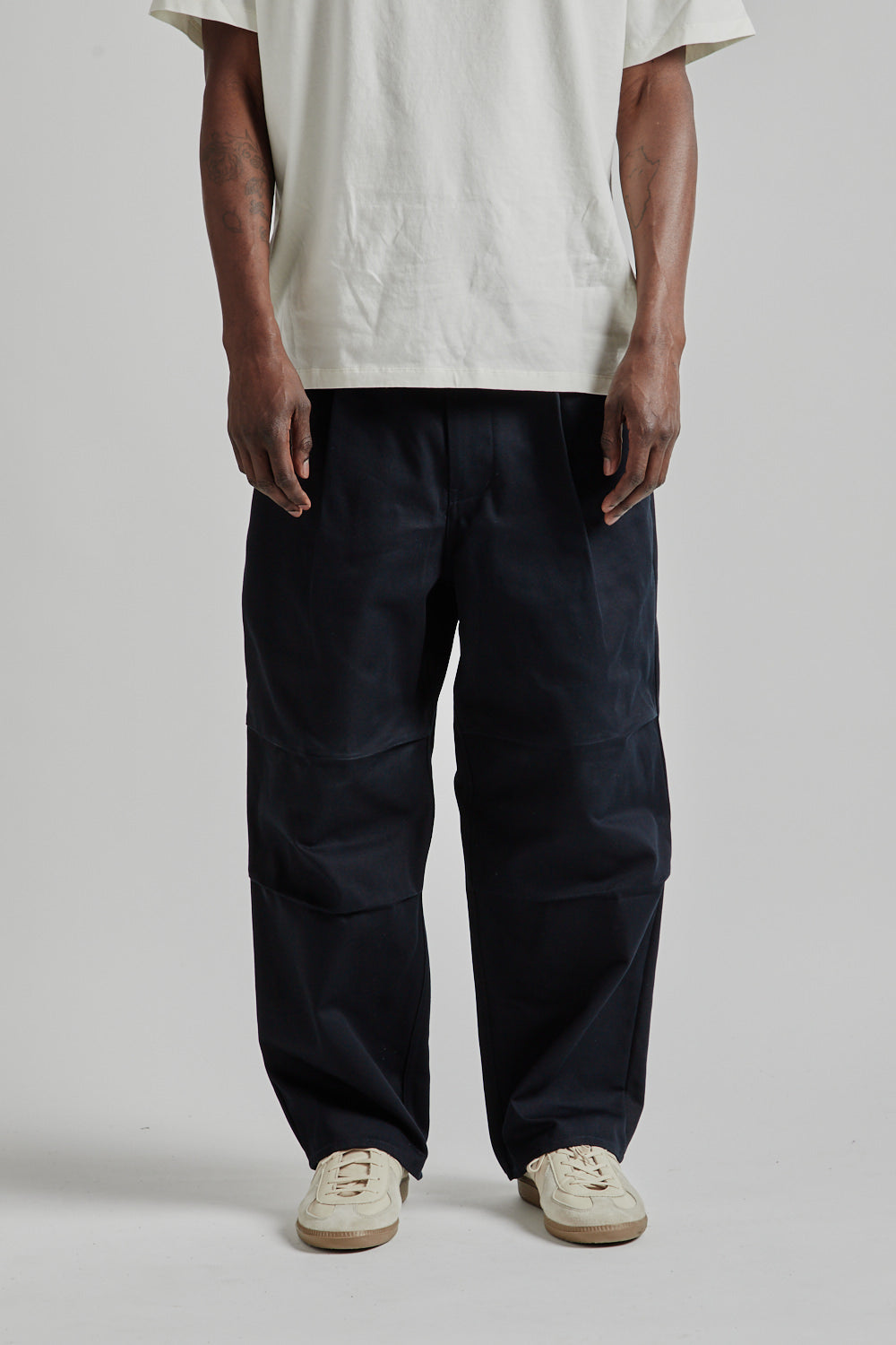 Still By Hand Knee Tuck Wide Pants - Dark Navy | Garmentory